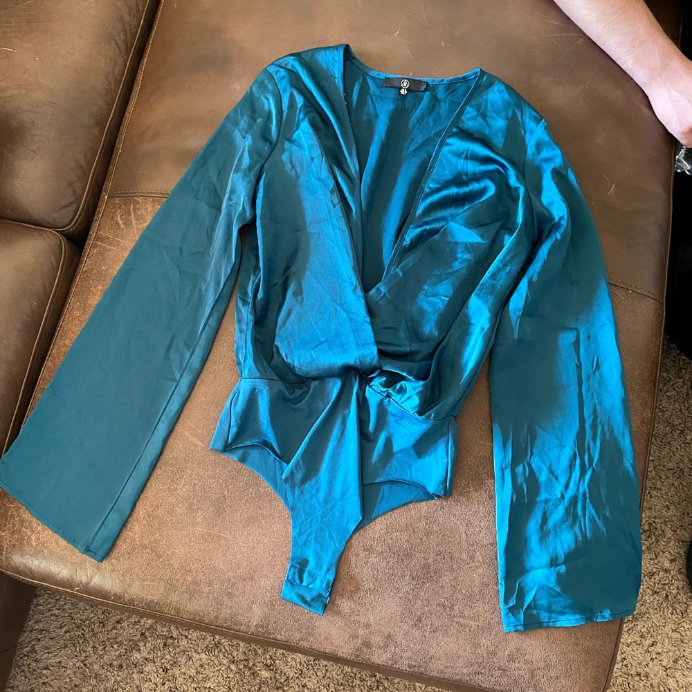 New without Tags Teal Satin Bodysuit size 4